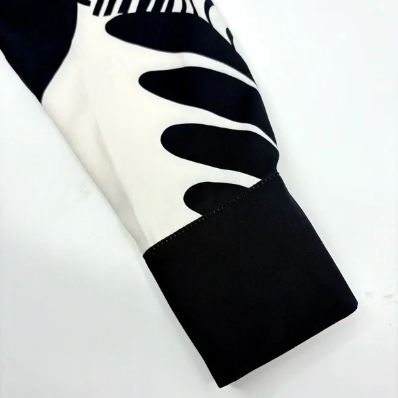 Two Piece Black And Cream Long Sleeve Pantsuit with Abstract Print - Picture 7 of 10